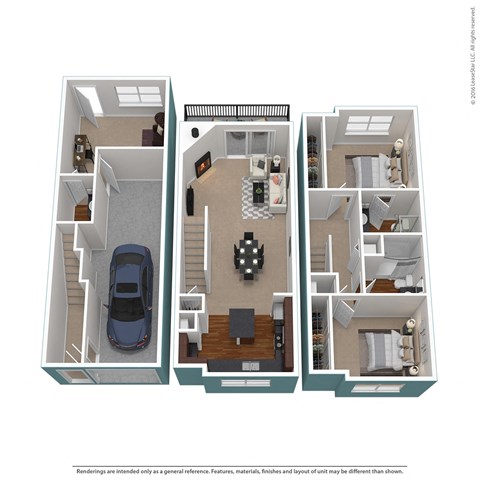 Floor plan for 2 beds, 2.5 baths, 1557 sqft